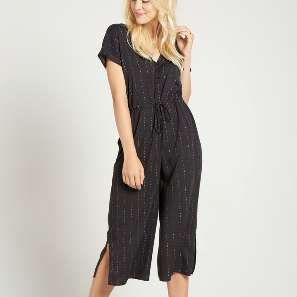 Bella Dahl Cap Sleeve Jumpsuit Wide Legs Sinch Tie Waist V-Neck Women’s XS